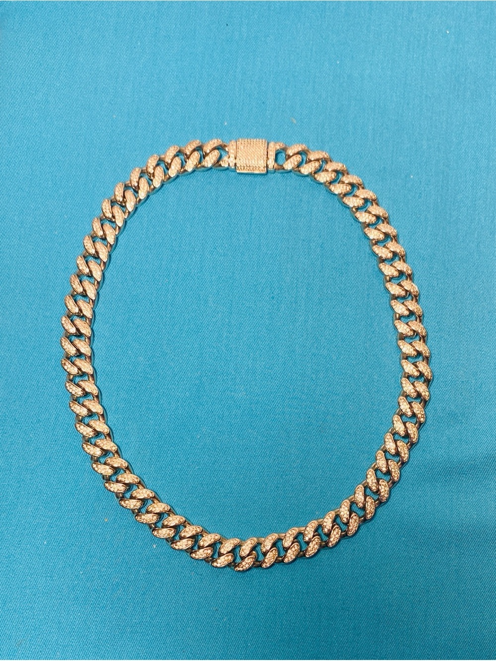 Chunky Pavé Cuban Rhinestone Link Necklace Silver Tone